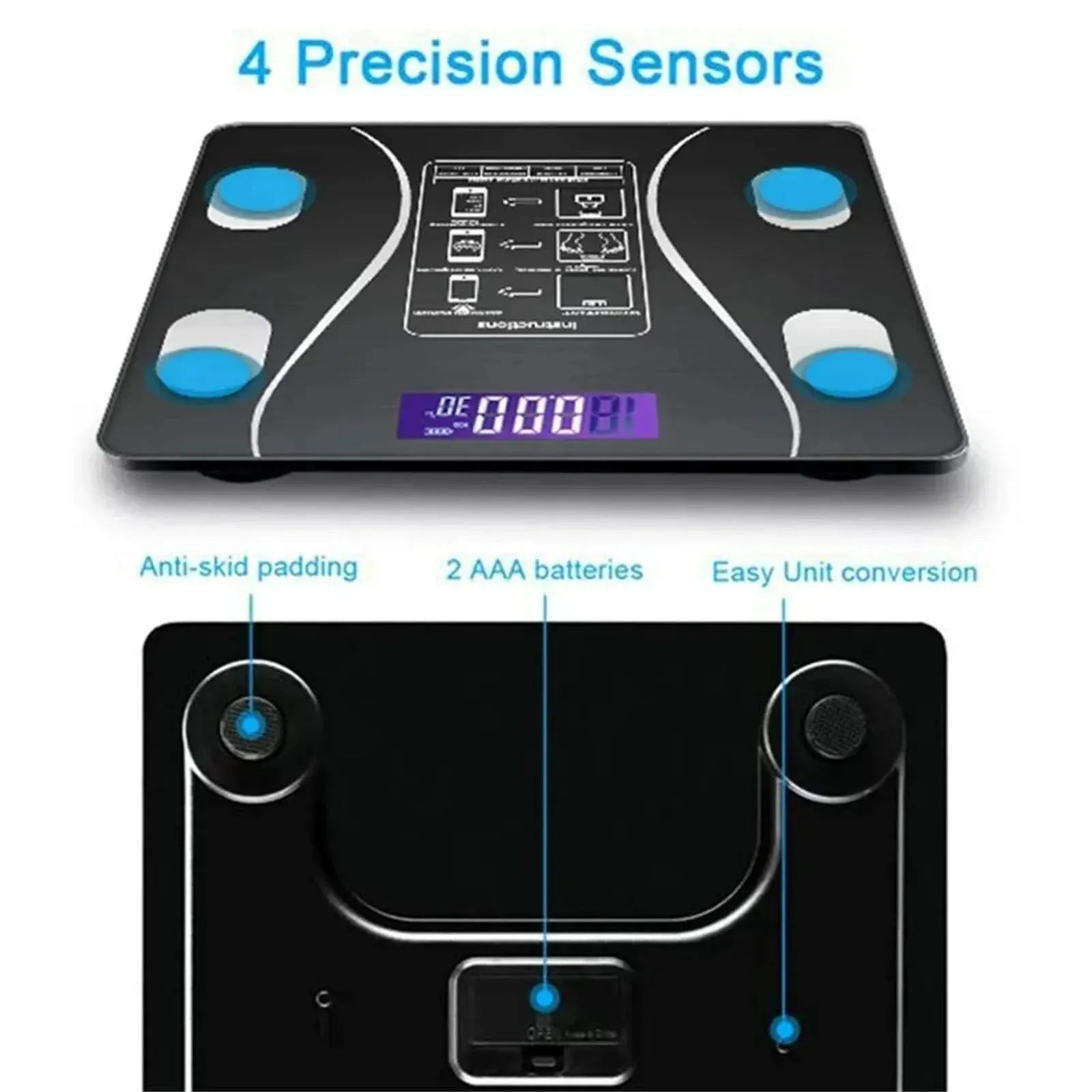 Smart Wireless Bluetooth Digital Weight Scale β Max 180kg, Precision D=50g