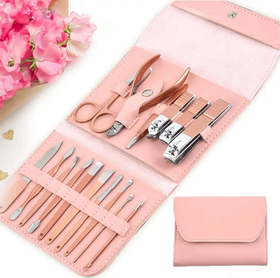 16pcs Professional Manicure & Pedicure Set β Nail Clippers, Cuticle Nippers & Grooming Tools with Travel Case